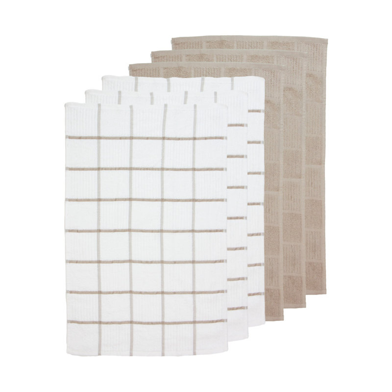 Checkered Tea Towel Kitchen Towel, Tan/White