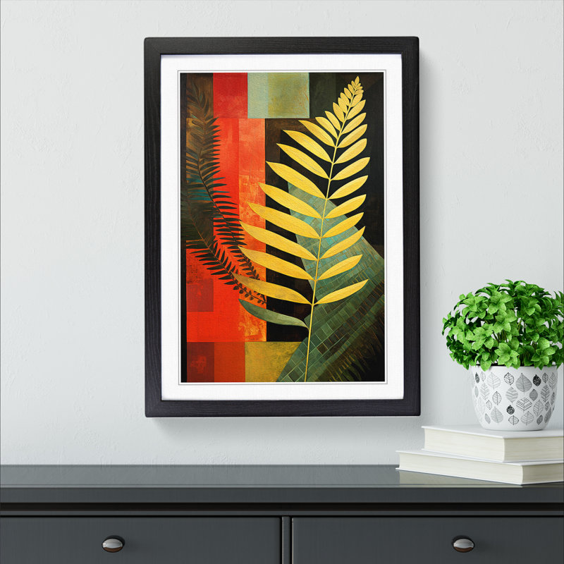 Fern Leaf Constructivism - Framed Print, 64cm H x 46cm W x 2cm D, Black