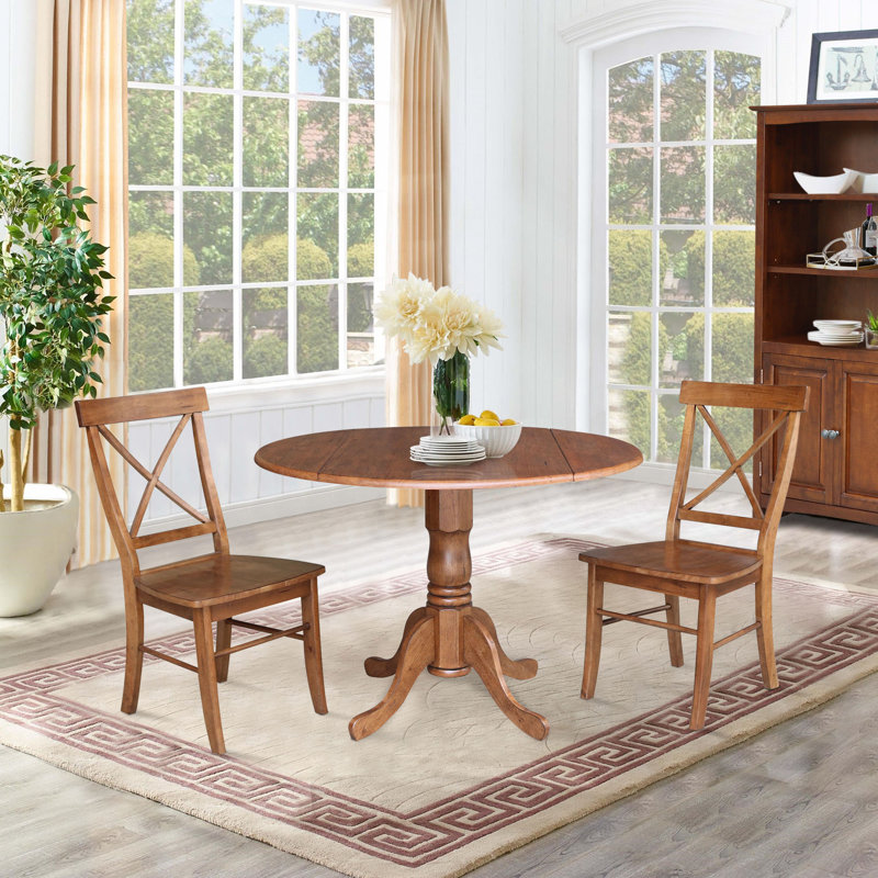 Deibel Drop Leaf Solid Wood Dining Set, Distressed Oak