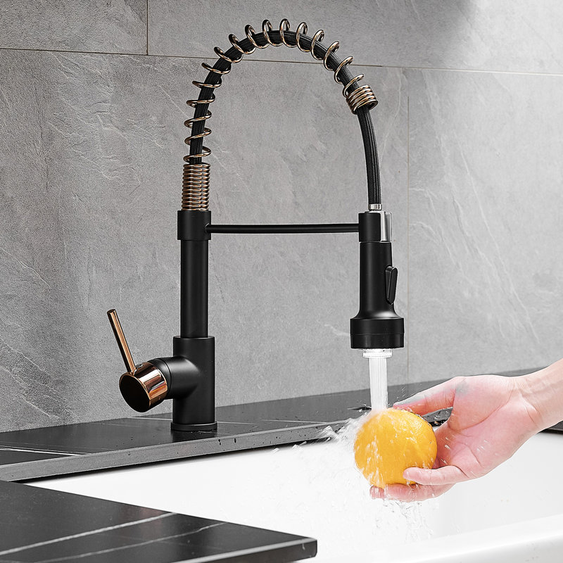 Single Handle Led Kitchen Faucet With Pull Down, Contemporary Style, 360 Degree Rotating High Arch Spout, Fingerprint Surface Commercial Lever,