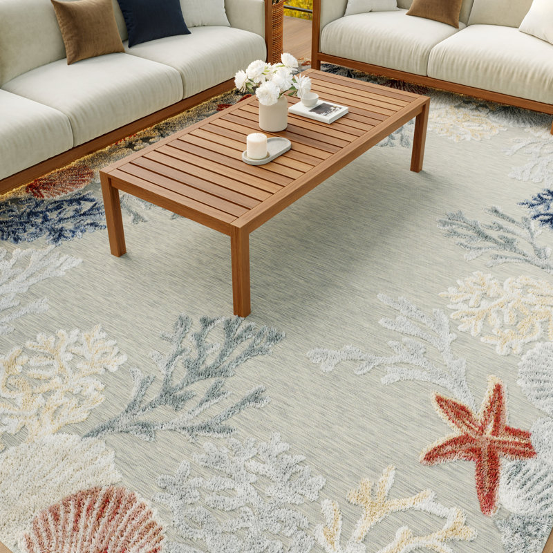 Suncoast 7'10" x 9'10" Grey Multicolor Coastal, Nautical & Beach Rug, Rectangle 7'10" x 9'10", Multicolor