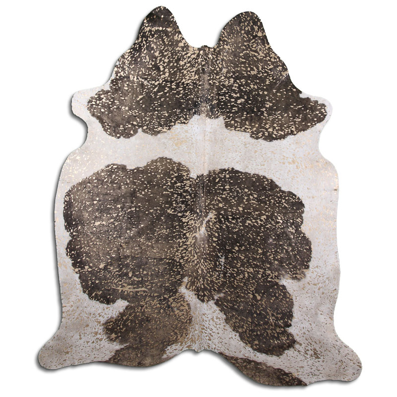 Tapis en cuir de vache noir et blanc métallique sur mesure, Nouveauté 5 pi 8 po x 6 pi 7 po