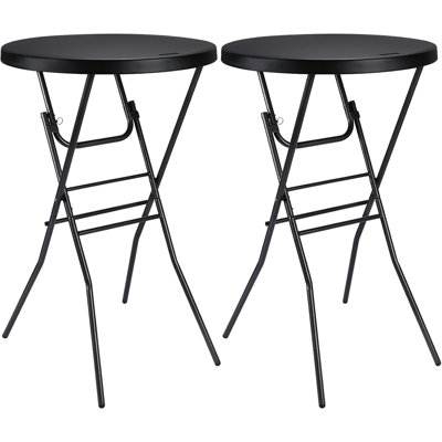 Cocktail Table 28in Folding Round High Top Indoor Outdoor With Removable Legs, Tall Bistro Foldable Bar Height Table For Parties, Patio, Backyard, Dining Room, Events, Black- 2pcs