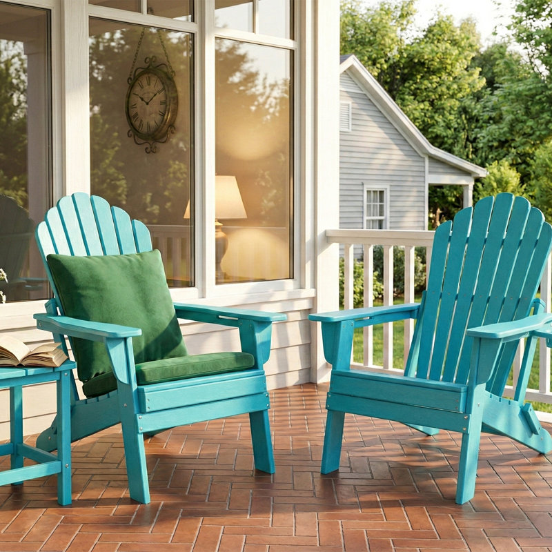 Upgraded Folding All-Weather HDPE Adirondack Chair With Dual Cup Holders, 37.8 In. Extra High Back & Reinforced Seat 2PCS