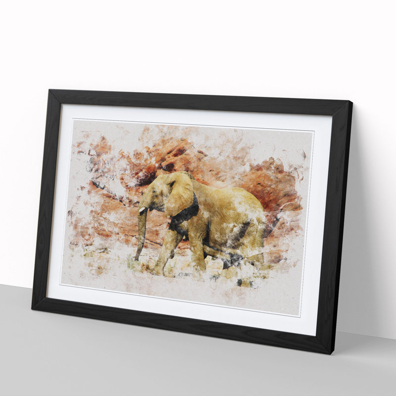 Elephant Vol.6 Watercolour - Picture Frame Graphic Art, 48cm H x 65cm W x 2cm D, Black