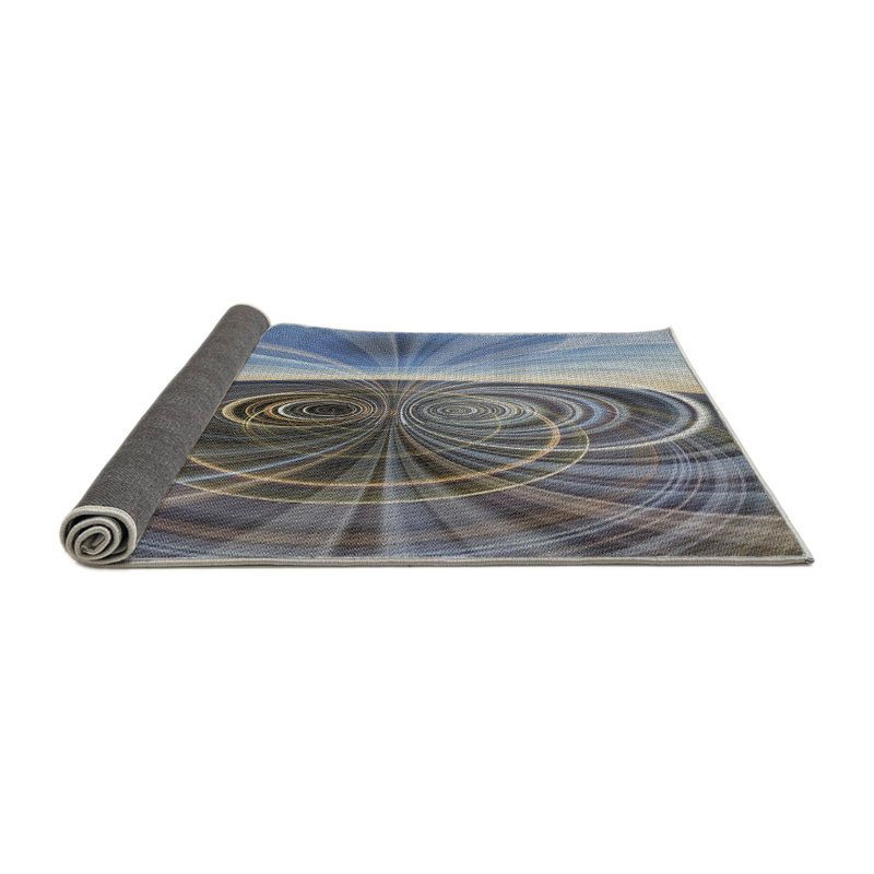 Tapis bleu/brun/gris à motifs, Rond 5 pi