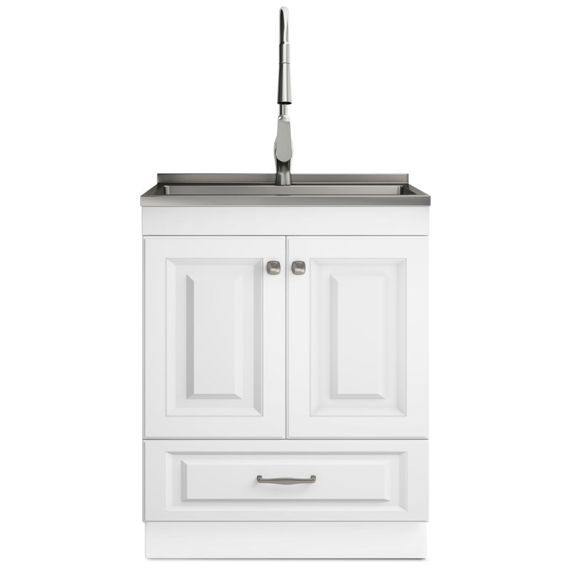 Lawrence 28"W Utility Sink & Laundry Cabinet with Integrated Stainless Steel Sink and Faucet, White