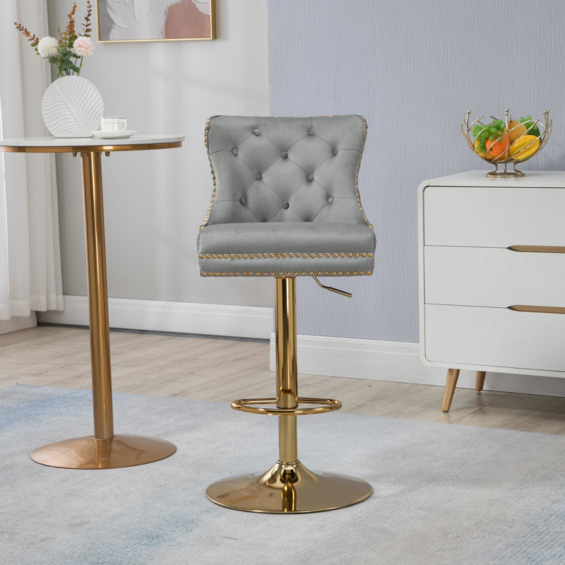Jerica Upholstered Velvet Adjustable Height Counter Stool, Gray