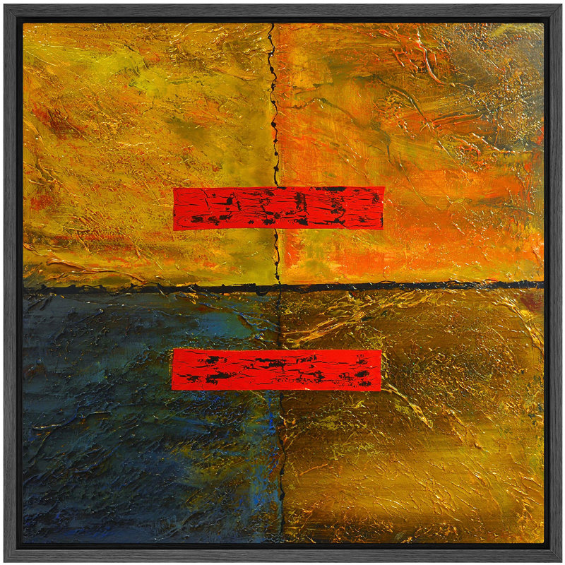 «Red Color Blocks On», toile de fond texturée jaune, formes géométriques, art moderne dramatique foncé, impression sur toile