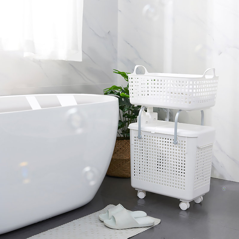 Plastic Rolling Laundry Hamper with Handles, 29.25" H x 17.5" W x 11" D