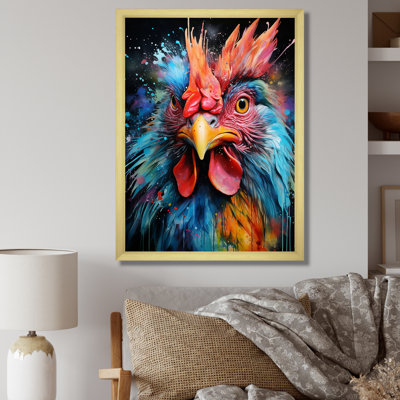 «Blue Red Rooster Chœur», art mural coq