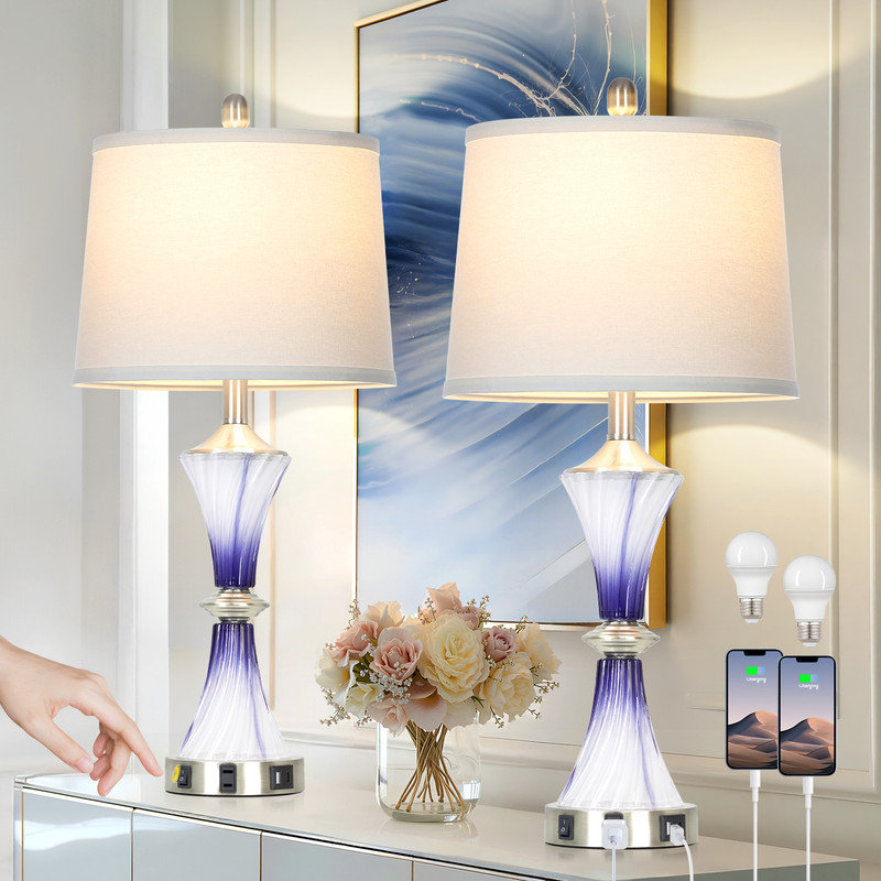 Gracelan 28" Glass USB Table Lamp, Bulbs Included, Chrome/Purple