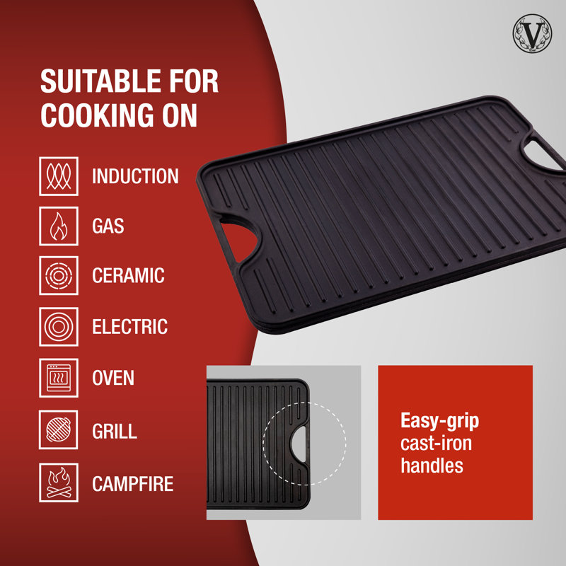 Large Black Cast Iron Reversible Griddle with Handles