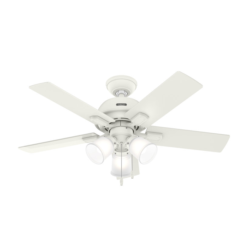 44" Crystal Peak 5 - Blade Ceiling Fan With Lights and Pull Chains, Matte White