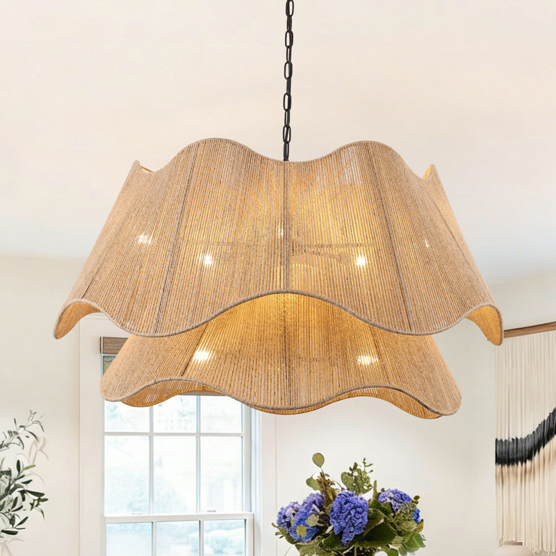Lustre 5 lumières en corde de chanvre tissé à la main