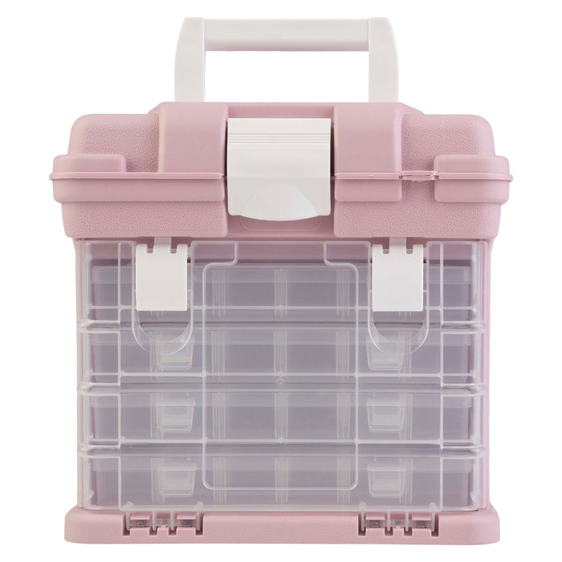 Boîte à outils pour rangement de petites pièces Stalwart - avec tiroirs et compartiments personnalisables, Rose