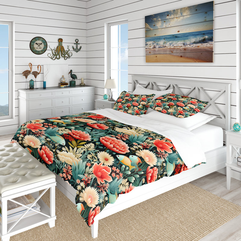 Ensemble de housse de couette Coral Crêtes, Housse de couette pour très grand lit et 2 très