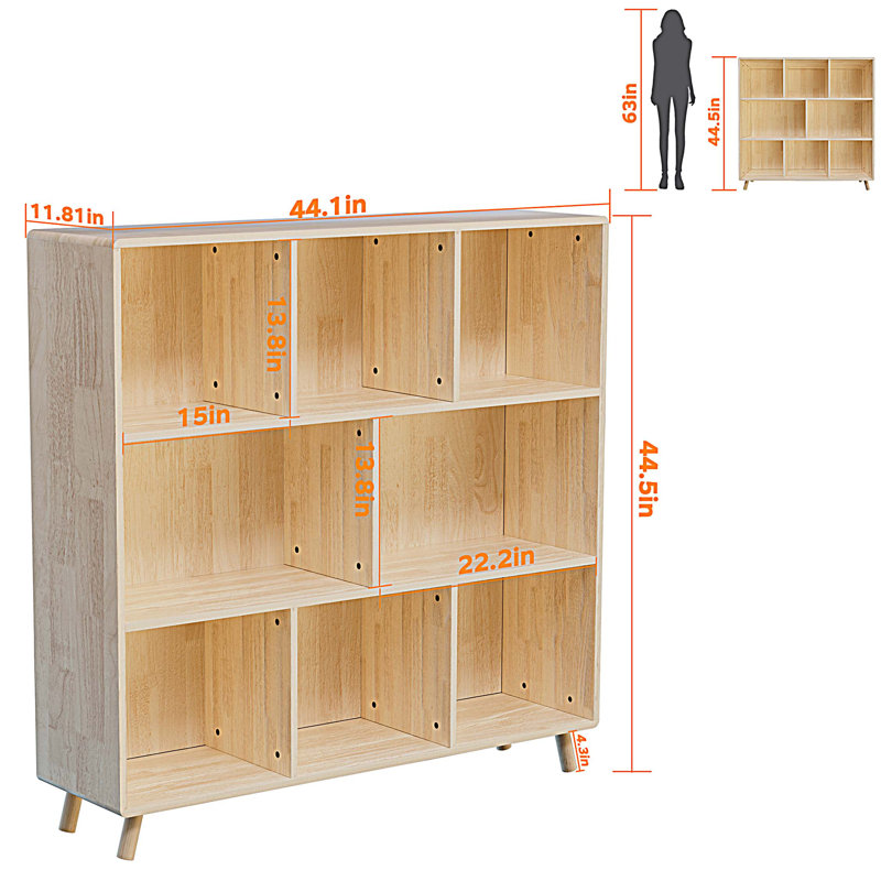 Armoire de rangement à 8 compartiments, organisateur en bois à tablettes fixes pour livres / jouets / décoration intérieure, armoire à compartiments multiples, bibliothèque en bois moderne