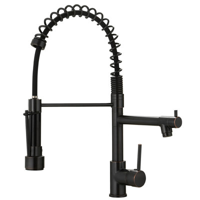 Kitchen Faucet With Pull Down In Oil-Rubbed Bronze, Single Handle, 360 Degree Rotation, Ceramic Filler, Modern Fixture Spray, Bronze Finish, Design