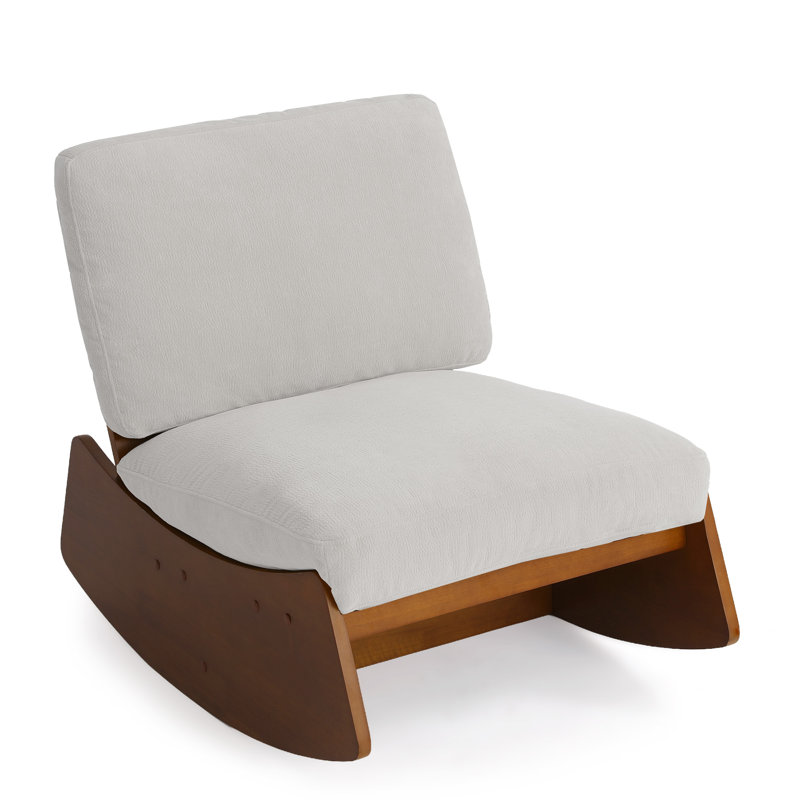 Fauteuil à bascule en bois massif recouvert de chenille, avec siège et dossier rembourrés, Gris clair