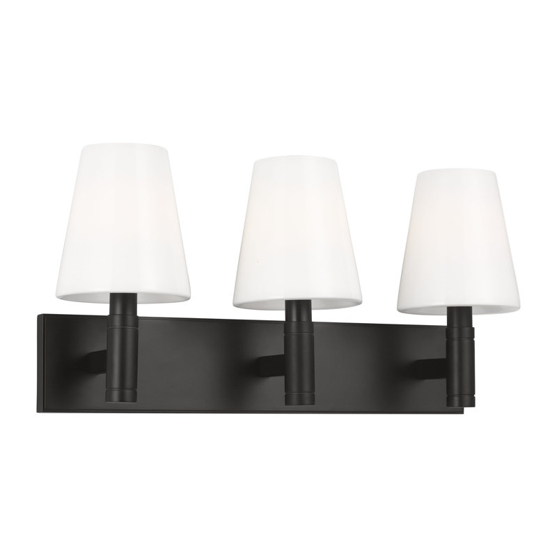 Thomas O'Brien Beckham Classic Bathroom Bedroom Wall Fixture In Aged Iron Finish With Milk Shade, 3 Lights