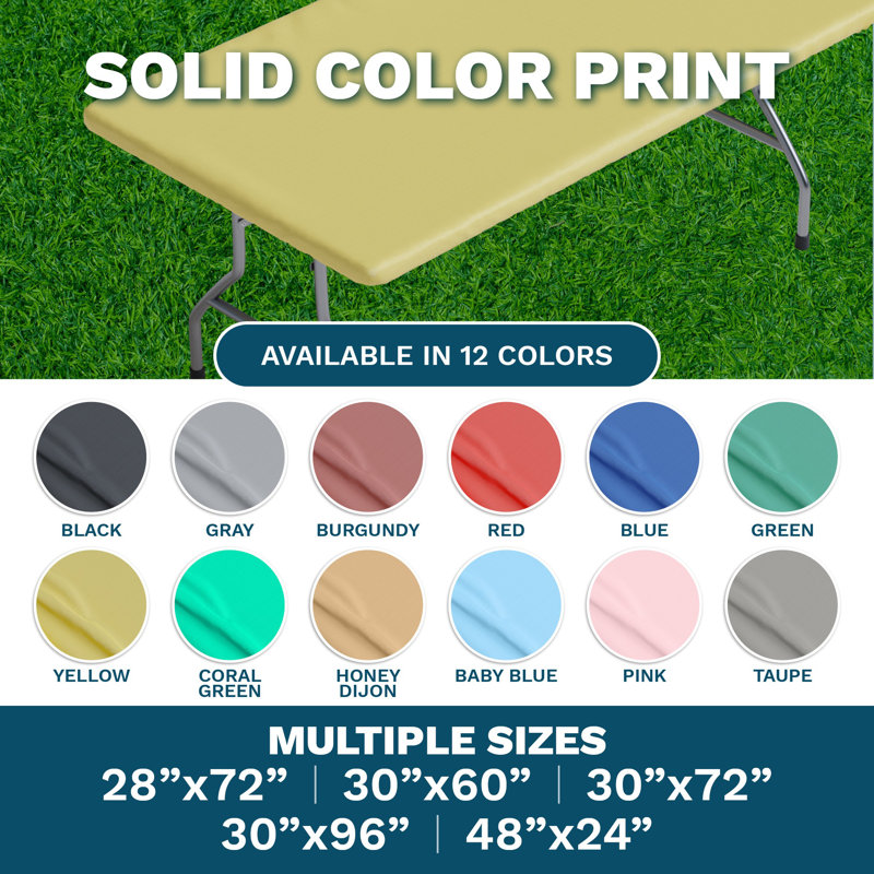 Ebern Designs Vinyl Picnic Fitted Tablecloth Cover, Solid Design, Flannel Backed Lining, Blue, 30" D x 72" L