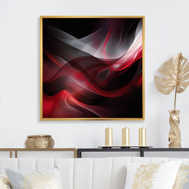 Abstraction contemplative rouge et noire - impression, H 16 po x l 16 po x P 1 po, Cadre flottant doré