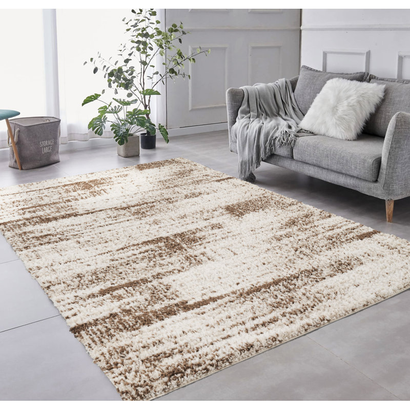 Haven Brown & Beige Abstract Shag Modern Rug, 6'4" x 9'4", Brown/Beige