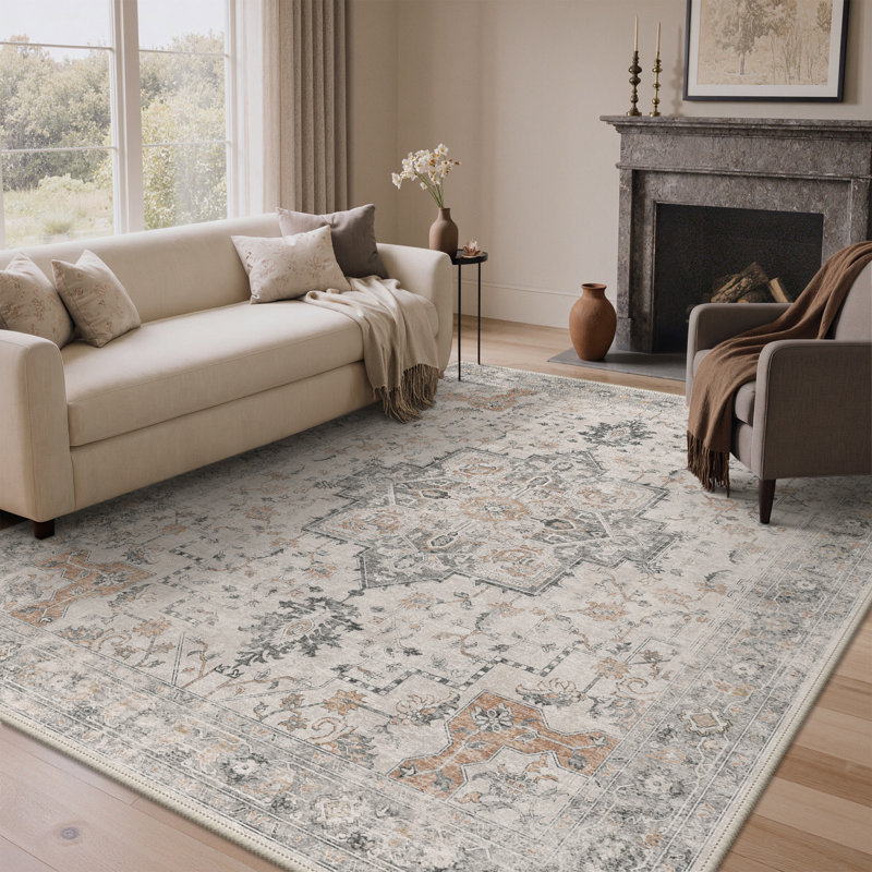 Tapis oriental performance Roehit, Rectangulaire 8 pi x 10 pi, Bleu marine / Ivoire