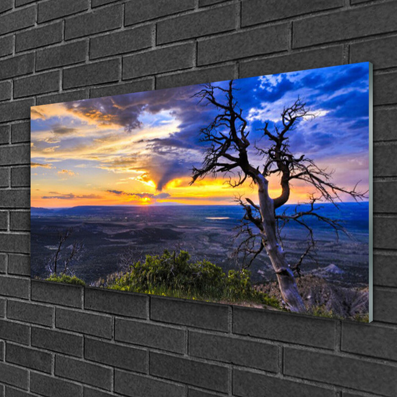 Glass Print Wall Art 100X50cm Image Printed On Glass Decorative Wall Picture Behind Toughened / Tempered Safety Real Glass For Kitchen & Living Room Theme: Tree Landscape