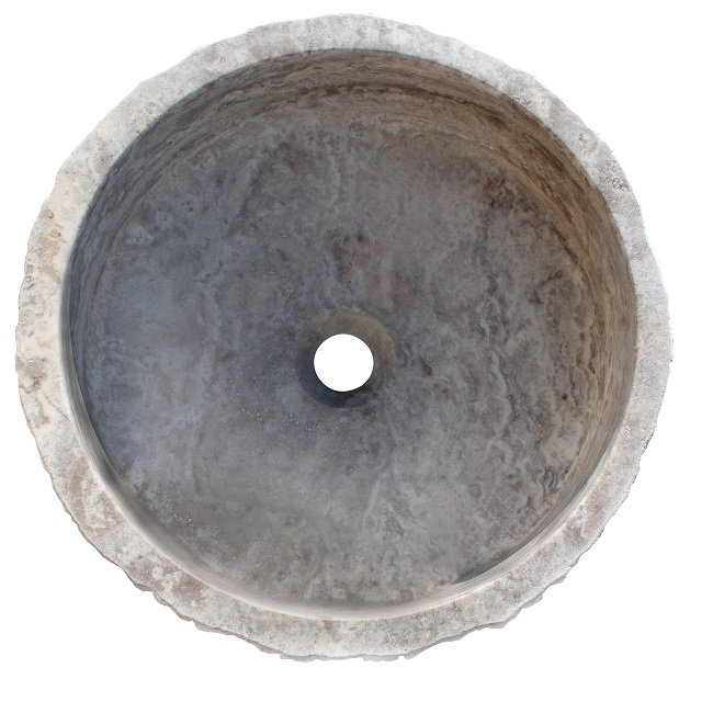 TashMart 16'' Travertine Circular Bathroom Sink, Antico
