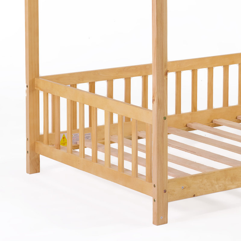 Andry Solid Wood Canopy Bed Kids Bed, Natural Wood, Twin