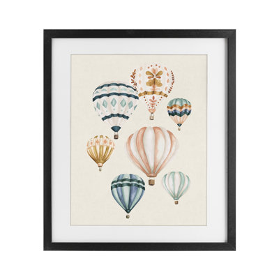 Wanderlust Hot Air Balloons Framed Print Under Glass, design by Bethany Sandoval