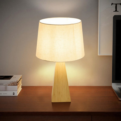 Dimmable Bamboo Table Lamp With Cone Base & Clear Cord