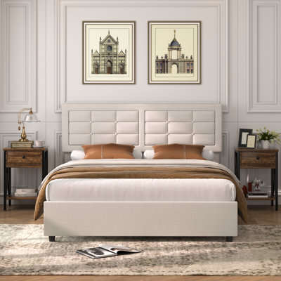 Mellark 3 Piece Bedroom Set Upholstered Bed Frame with with Charging Station and 2 Nightstands by Ebern Designs