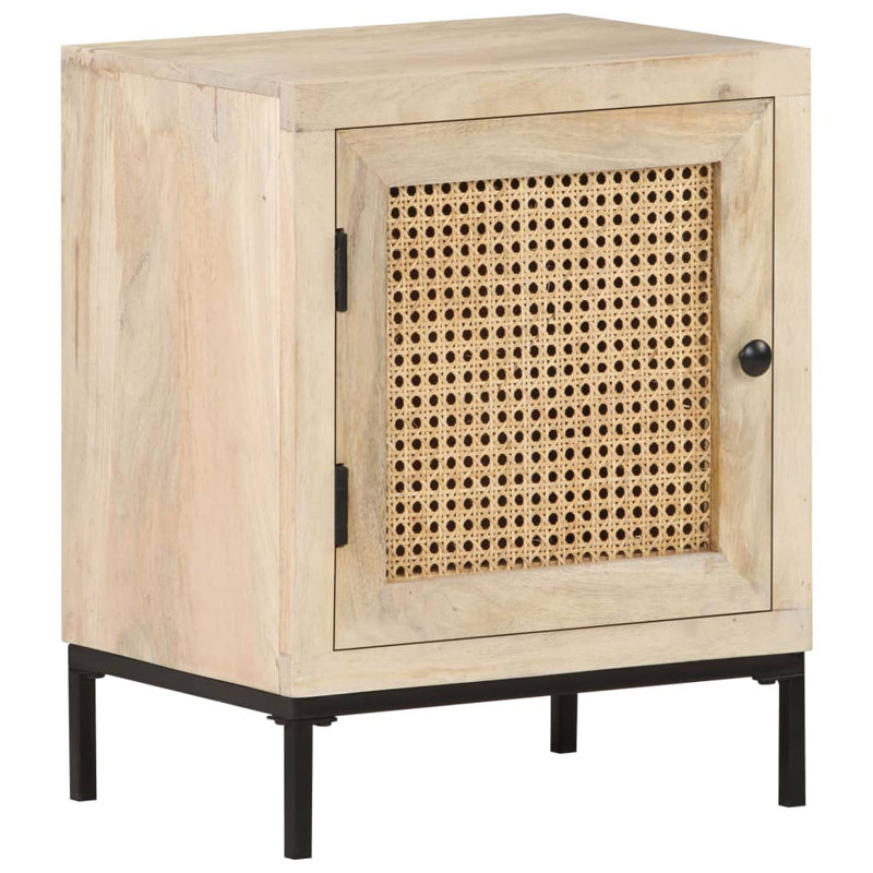 Bedside Cabinet 15.7" x 11.8" x 19.7" Solid Mango Wood and Natural Cane
