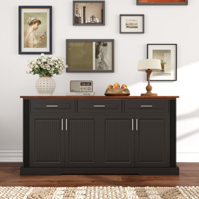63" Fluted Storage Sideboard Buffet Cabinet With Shelf And 3 Drawers