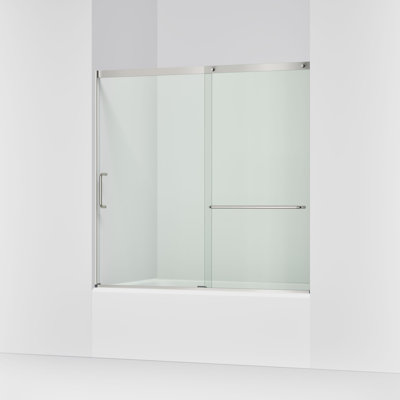 Porte de salle de bain coulissante Elate, H 56-3 / 4 po x l 56-1 / 4 - 59-5 / 8 po avec verre épais transparent 5/16 po