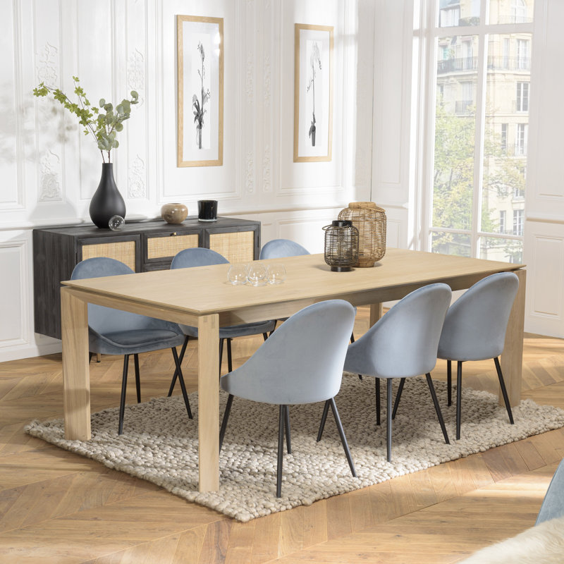 Eliass 220 cm Extendable Oak Rectangular Wood Top Dining Table with Wood Base