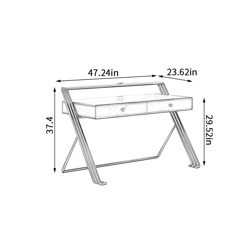 Un bureau d'écriture à deux tiroirs magnifiquement créatif, Blanc, H 37,4 po x l 47,24 po x P 23,62 po