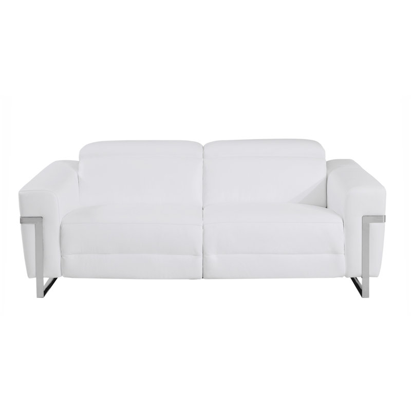 Global United Top Grain Italian Leather Sofa With Power Recliner, White