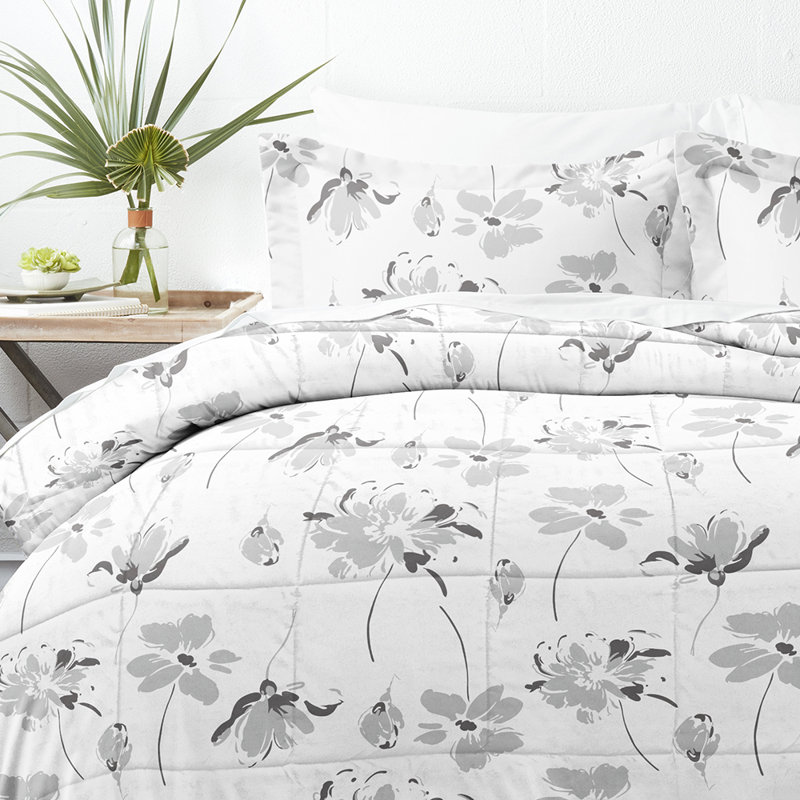King Light Gray Microfiber Down Alternative Comforter Set