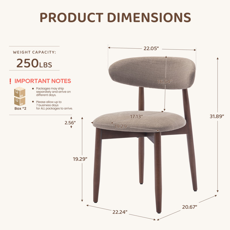 Chaise d'appoint rembourrée en bois massif Vannie, Chameau