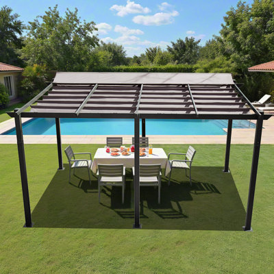 Pergola rétractable en aluminium 11 x 16 pi avec auvent gris foncé pour patio, jardin