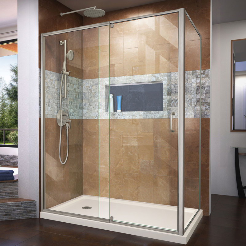 DreamLine Flex 36 in. D x 60 in. W x 74 3/4 in. H Semi-Frameless Shower Enclosure, Left, Biscuit