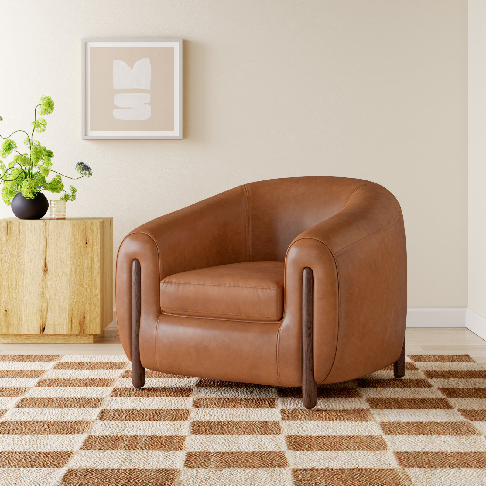 Bruno Genuine Leather Barrel Chair, Valencia Camel Leather