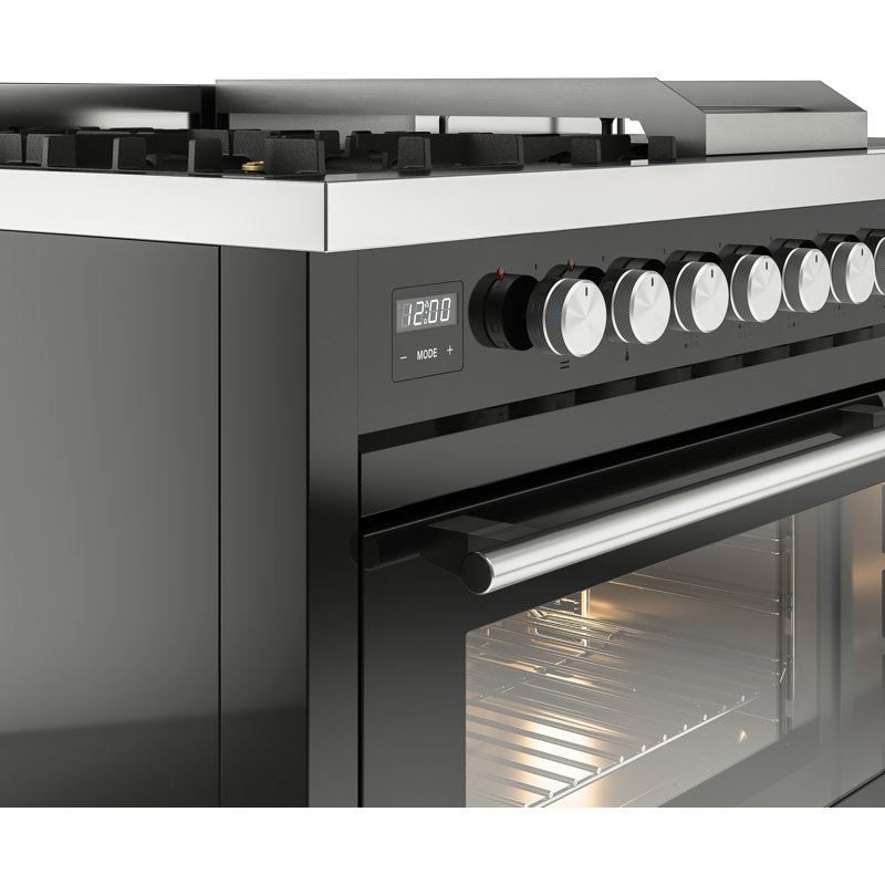 ILVE ProfessionalPlus II 48 Dual Fuel Range, knobs, Glossy Black, Liquid Propane