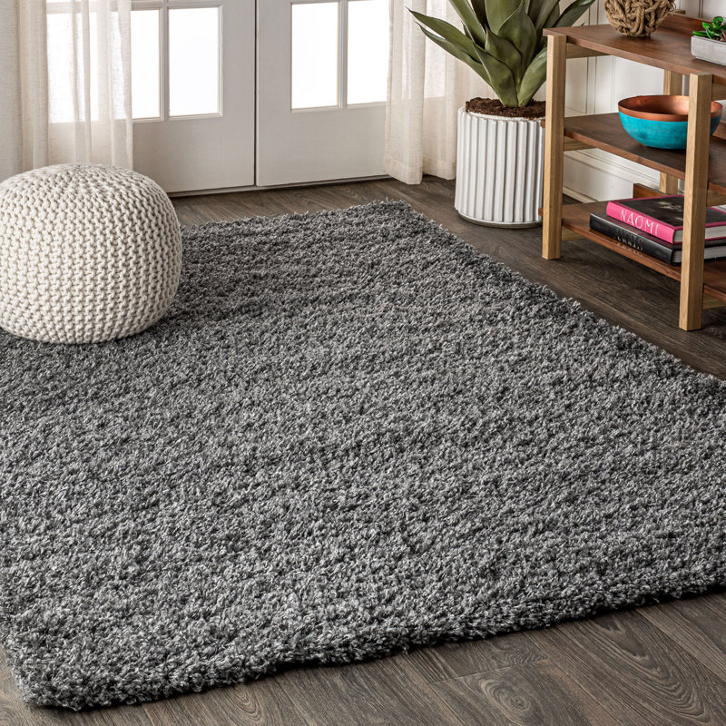 Felicdad Shag Plush Charcoal Rug, Rectangle 7'9" x 10'