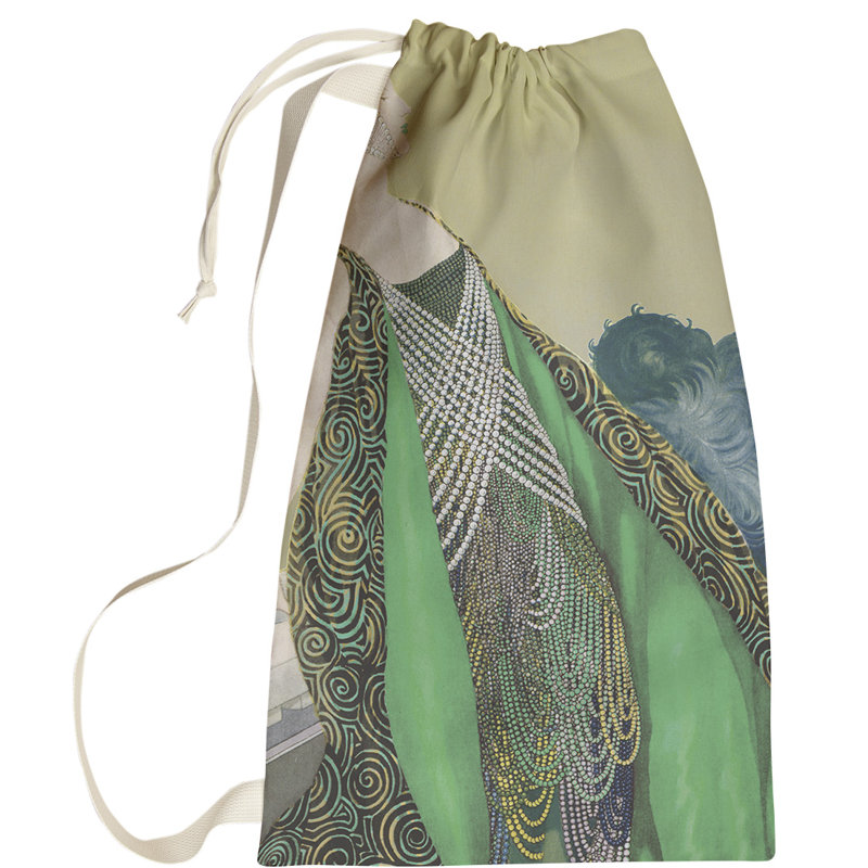 Roxbury Fabric Laundry Bag with Handles, Small ( 64" H x 20" W x 1.5" D), Beige/Gray/Green