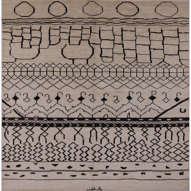 Tapis brun / noir à motif abstrait Bayles, Carré 5 pi